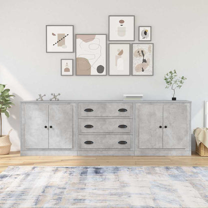 Sideboards 3 pcs Engineered Wood Concrete grey