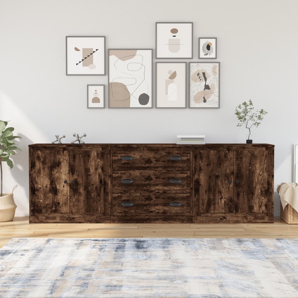 Sideboards 3 pcs Engineered Wood Smoked oak