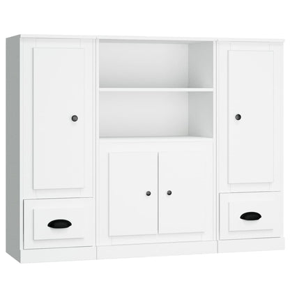 Highboards 3 pcs Engineered Wood White