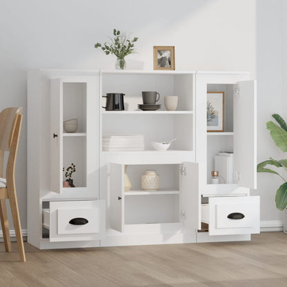 Highboards 3 pcs Engineered Wood White