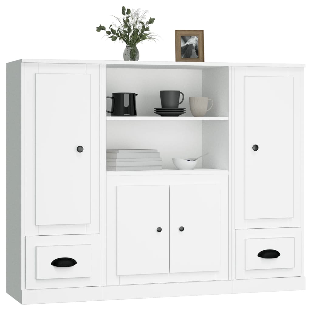 Highboards 3 pcs Engineered Wood White