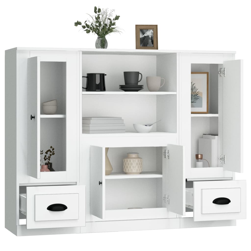 Highboards 3 pcs Engineered Wood White