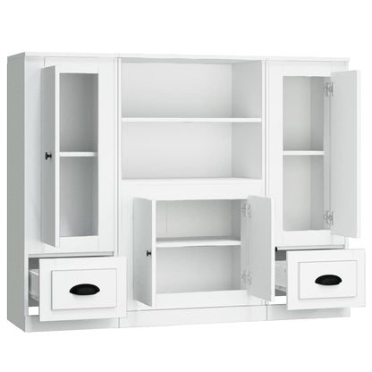 Highboards 3 pcs Engineered Wood White