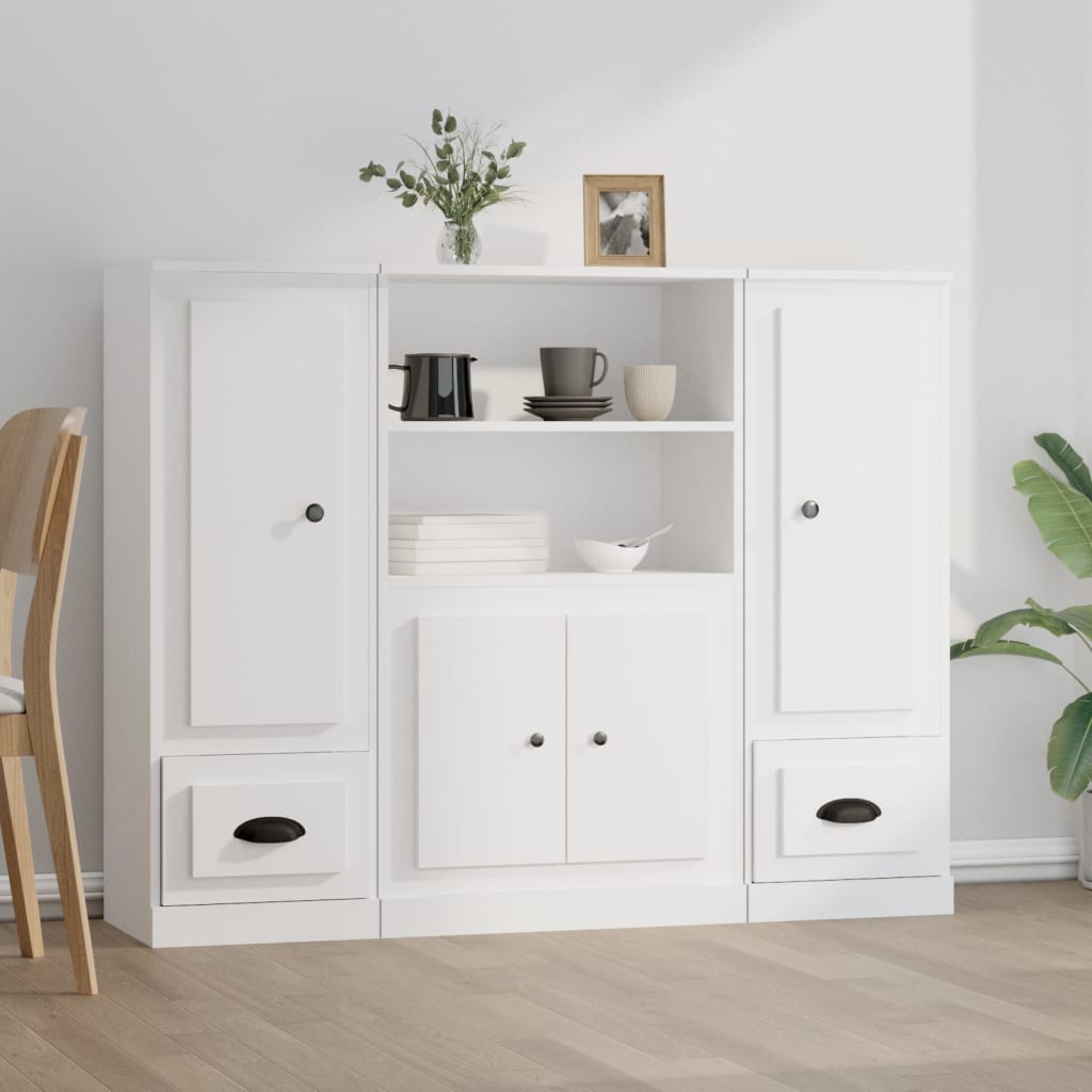 Highboards 3 pcs Engineered Wood White