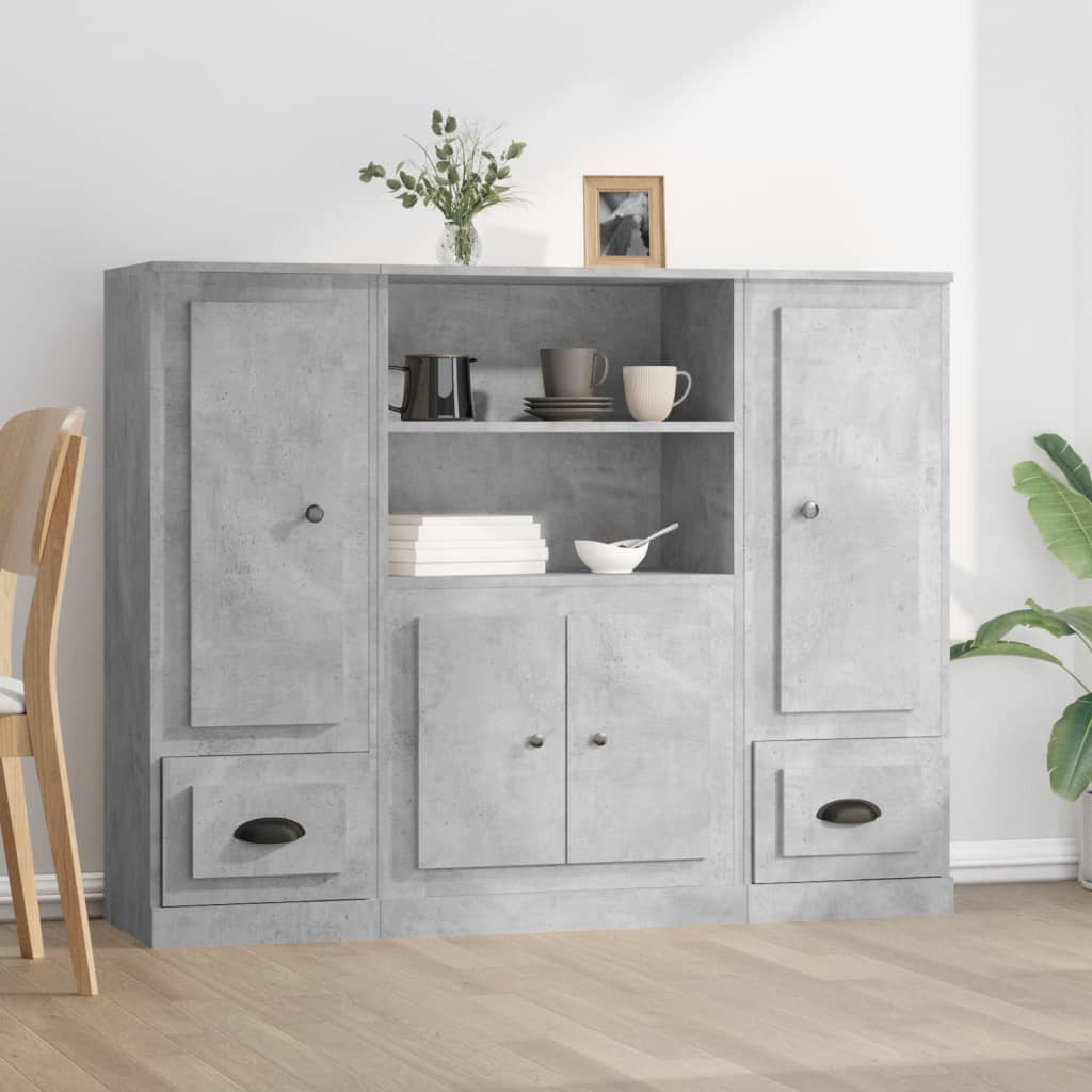 Highboards 3 pcs Engineered Wood Concrete grey