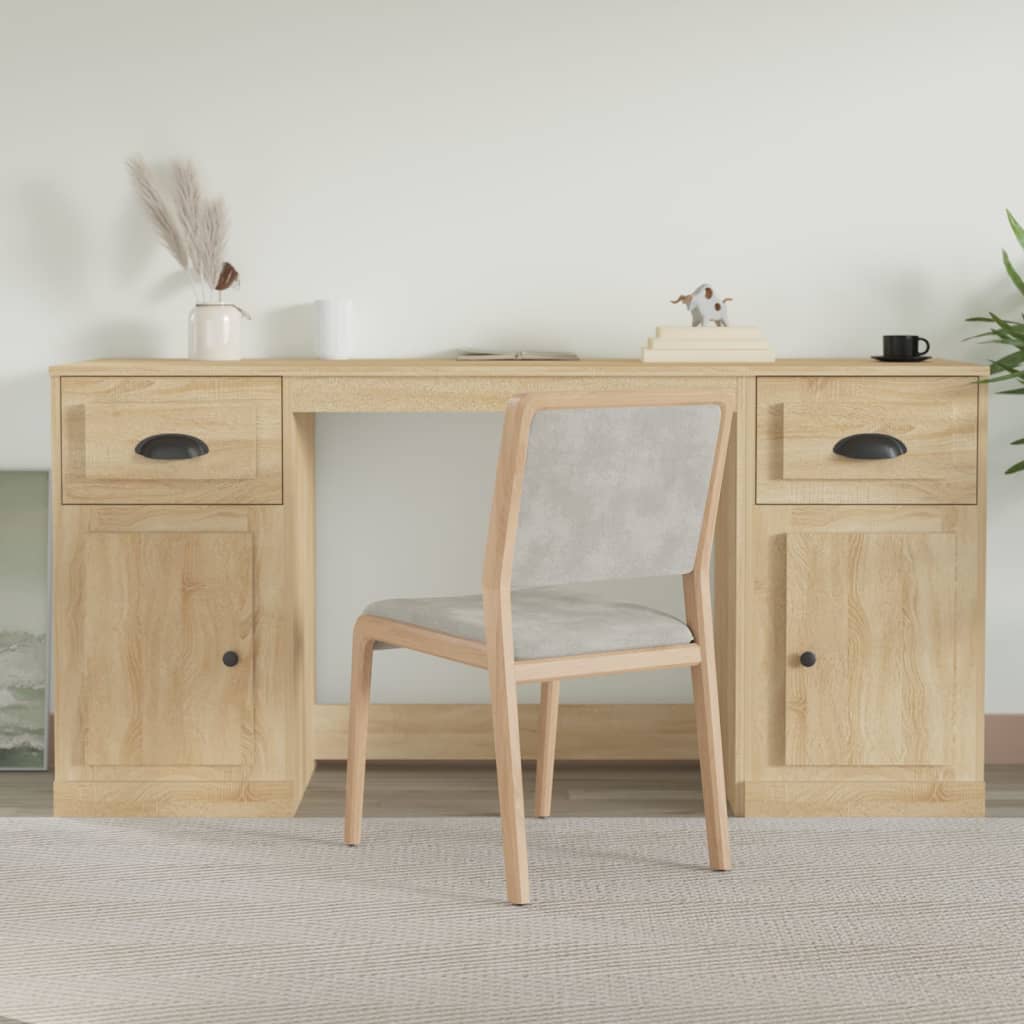 Desk with Cabinet Engineered Wood Sonoma oak