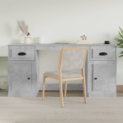 Desk with Cabinet Engineered Wood Concrete grey