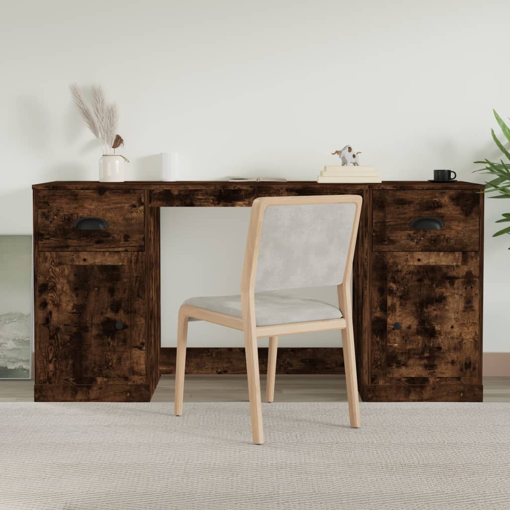 Desk with Cabinet Engineered Wood Smoked oak