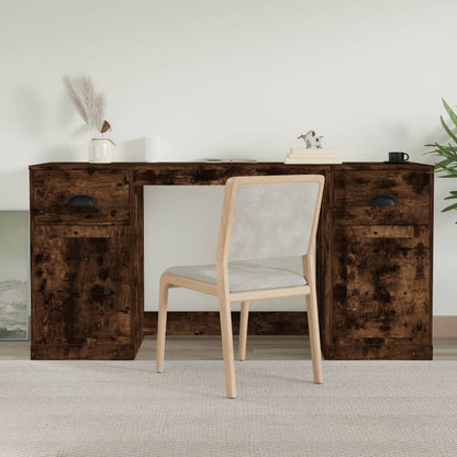 Desk with Cabinet Engineered Wood Smoked oak