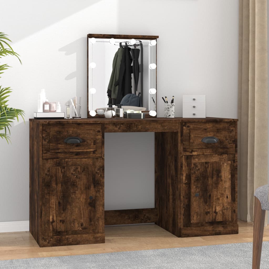 Dressing Table with LED 130x50x132,5 cm Smoked oak