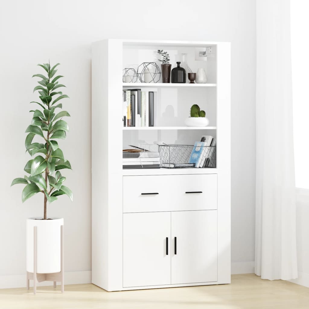 vidaXL Highboard High Gloss White Engineered Wood