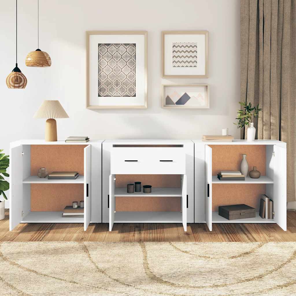 Sideboards 3 pcs Engineered Wood White
