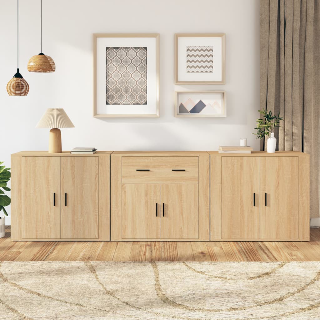 Sideboards 3 pcs Engineered Wood Sonoma oak