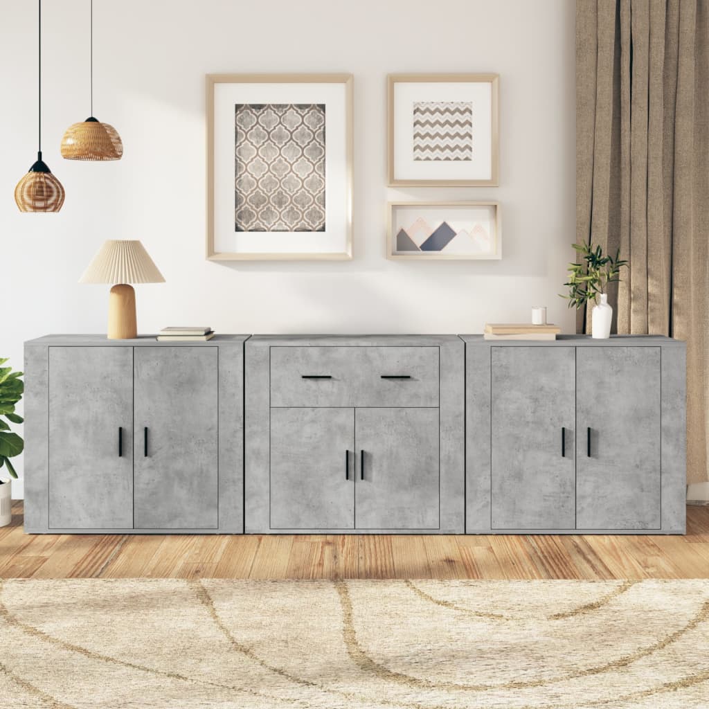 Sideboards 3 pcs Engineered Wood Concrete grey