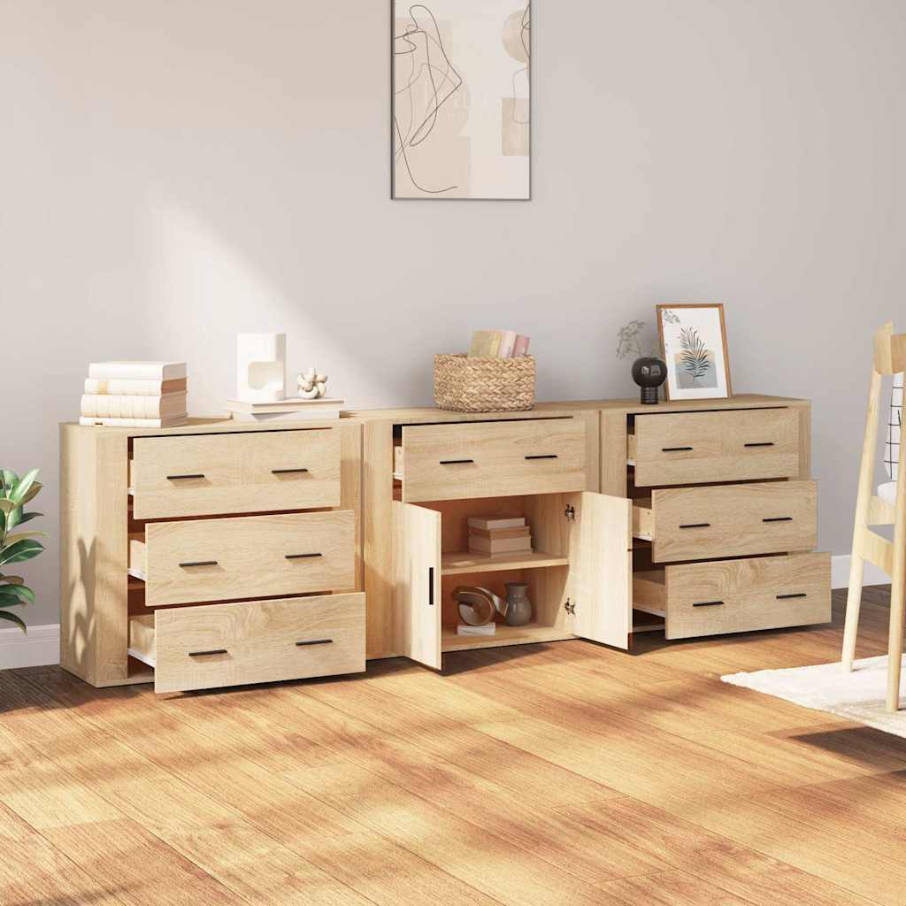 vidaXL Sideboards 3 pcs Sonoma Oak Engineered Wood 3