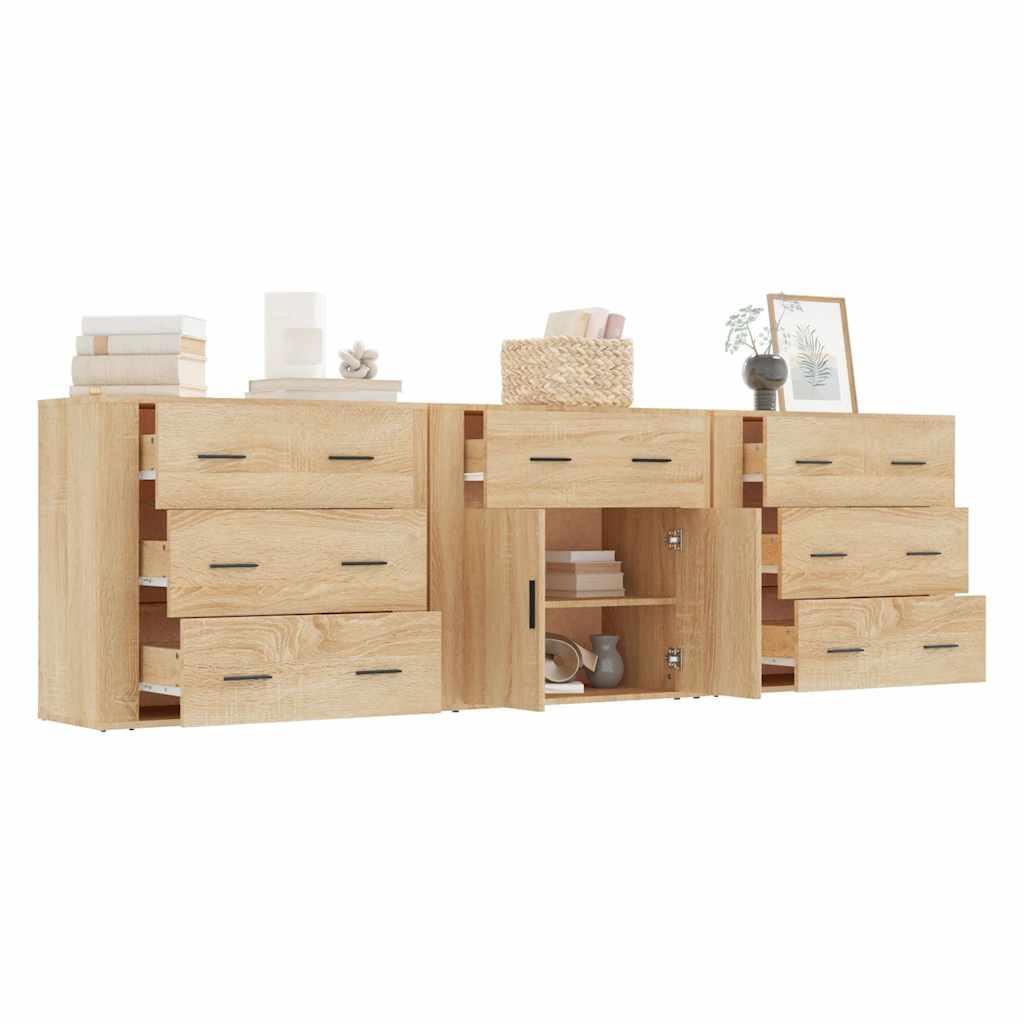 vidaXL Sideboards 3 pcs Sonoma Oak Engineered Wood 4