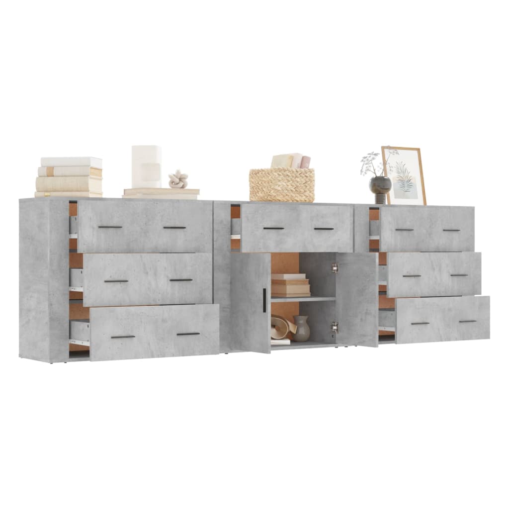 vidaXL Sideboards 3 pcs Concrete Grey Engineered Wood 4