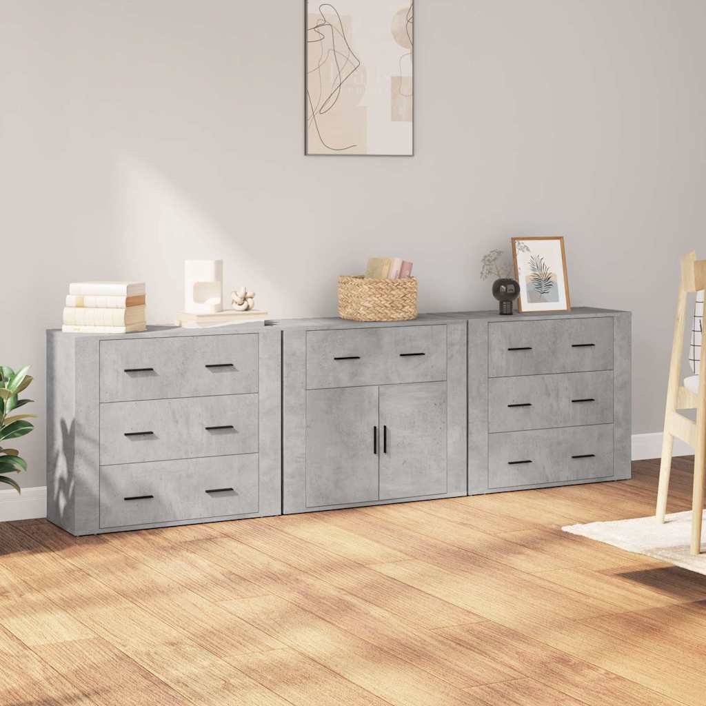 vidaXL Sideboards 3 pcs Concrete Grey Engineered Wood 1