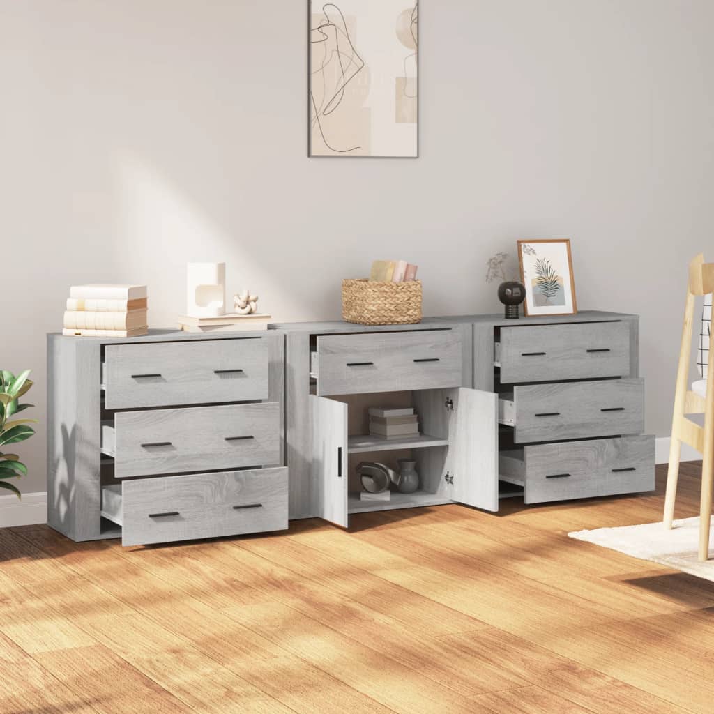 vidaXL Sideboards 3 pcs Grey Sonoma Engineered Wood 3