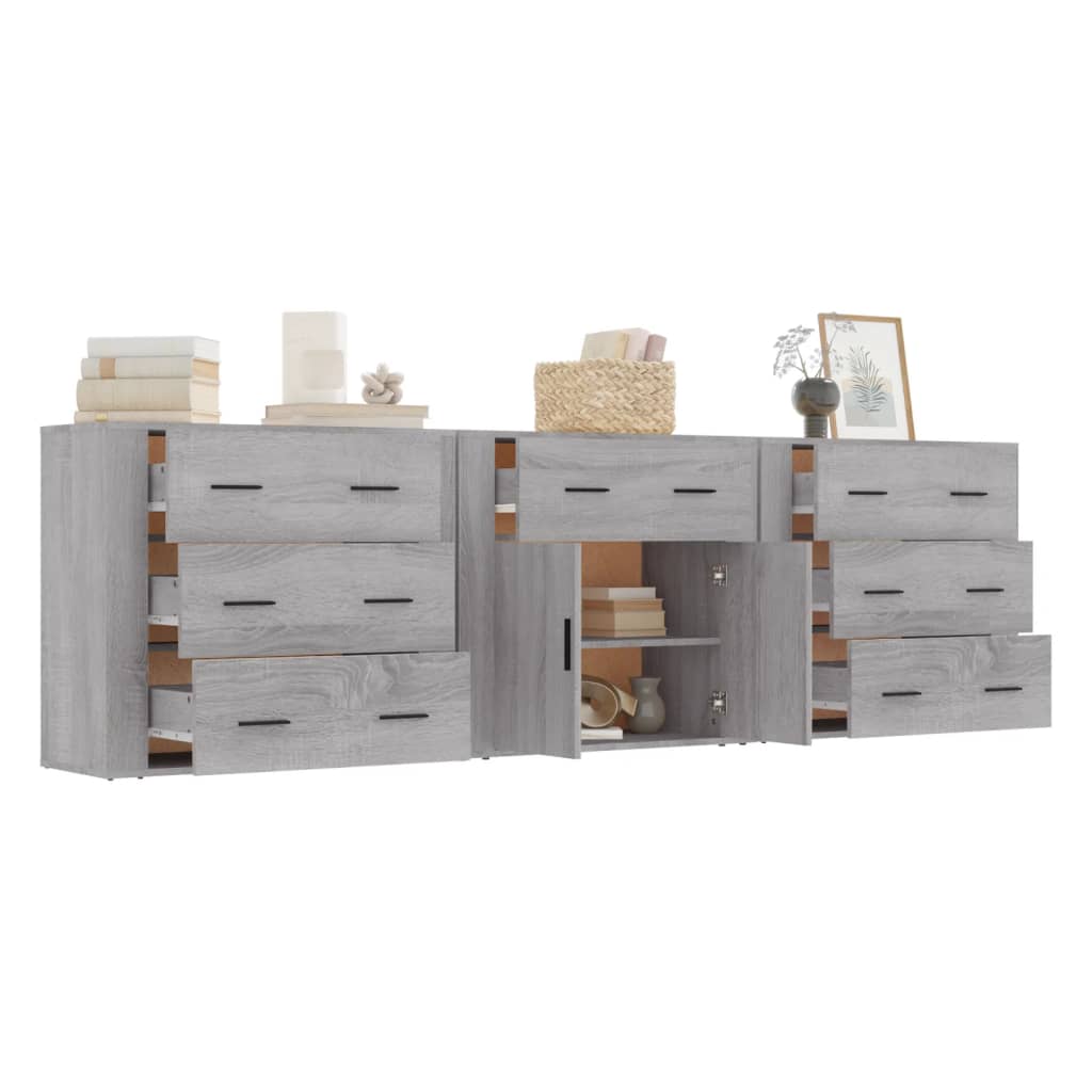 vidaXL Sideboards 3 pcs Grey Sonoma Engineered Wood 4