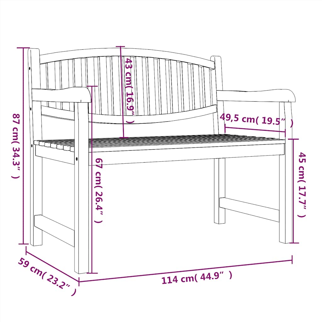 Garden Bench Solid Teak Wood 114 cm 87 cm 59 cm