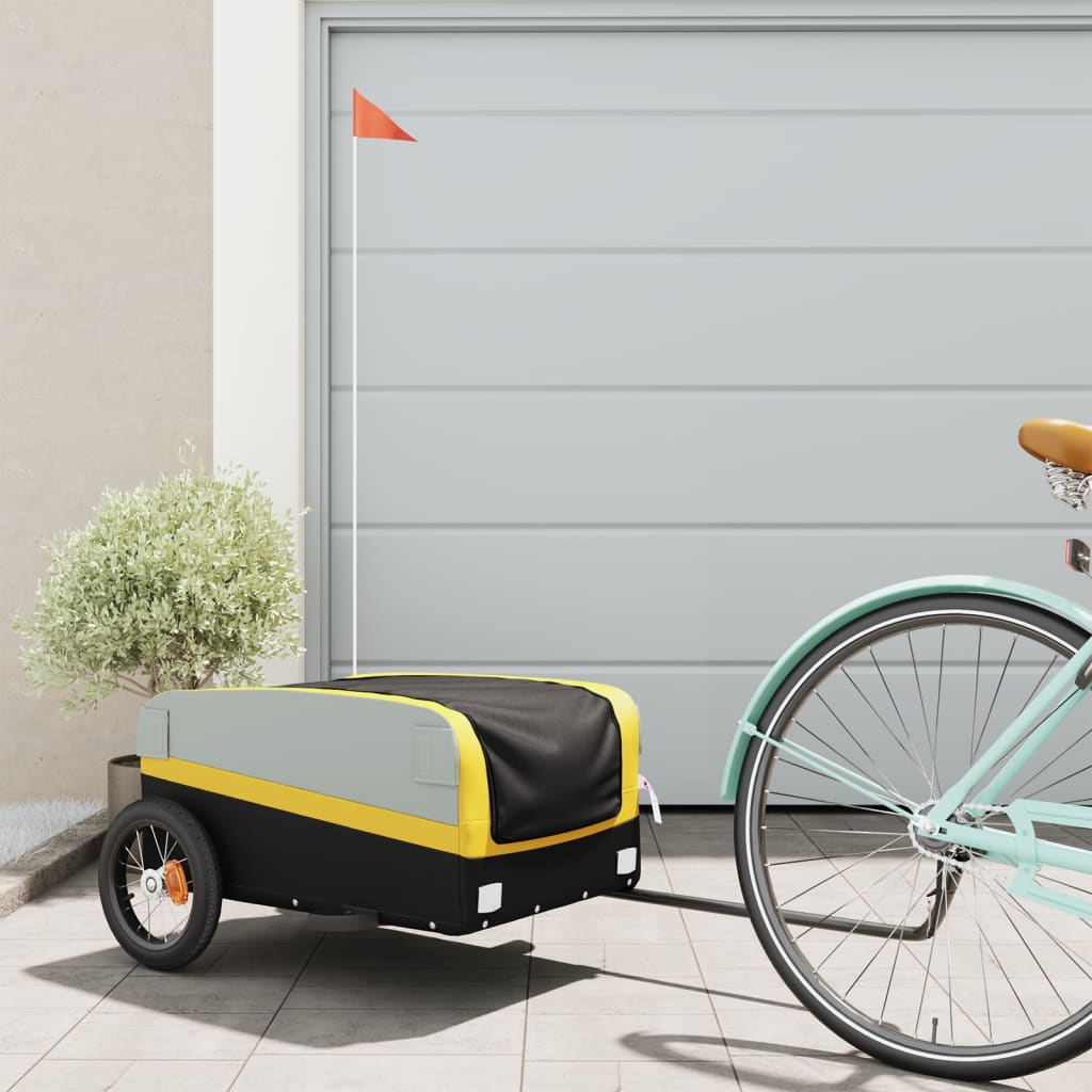 Bike Trailer Black and 30 kg Iron Width 122 cm Yellow 42.5 cm 52.5 cm