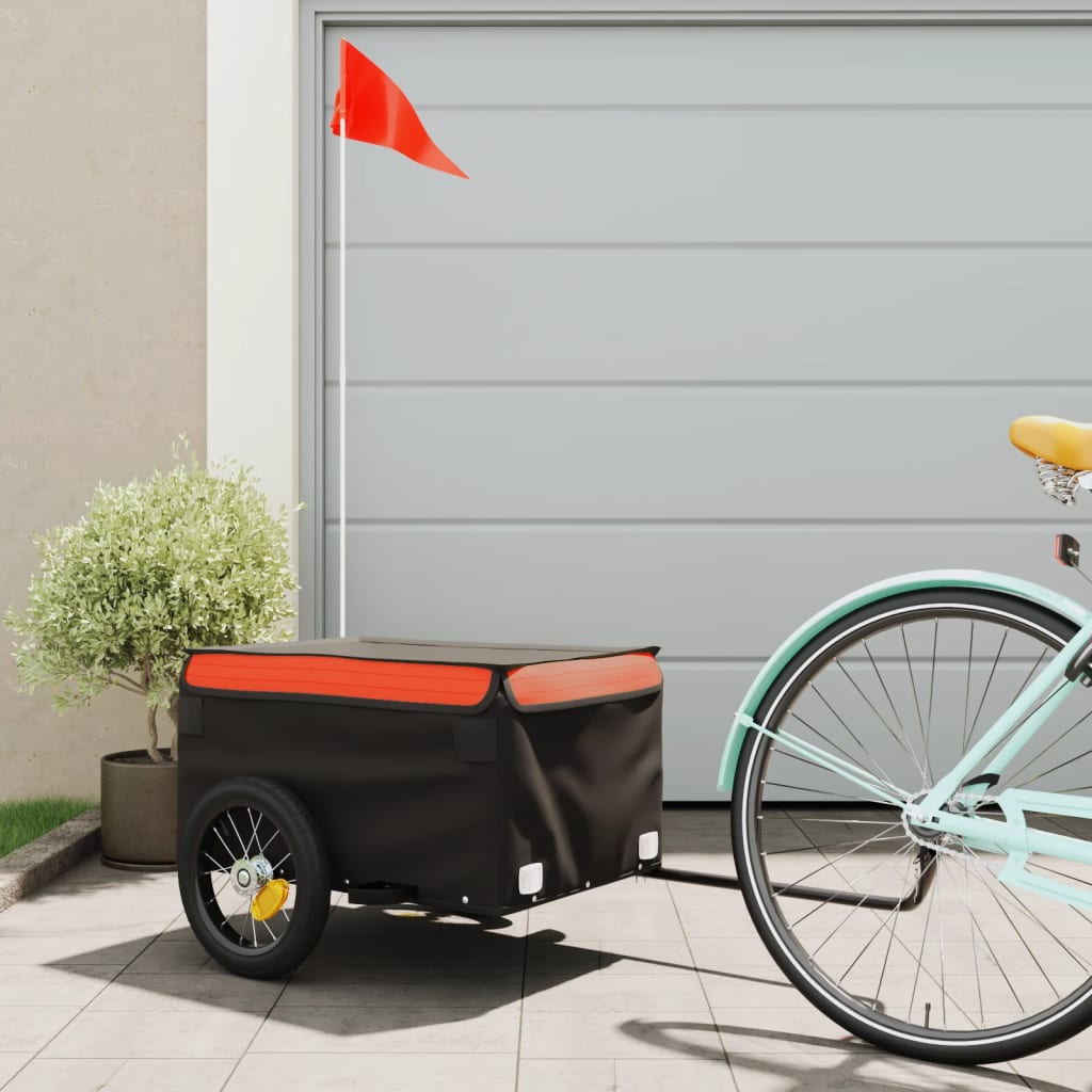 vidaXL Bike Trailer Black and Orange 30 kg Iron