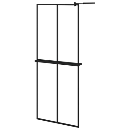 vidaXL Walk-in Shower Wall with Shelf Black 80x195 cm ESG Glass&Aluminium