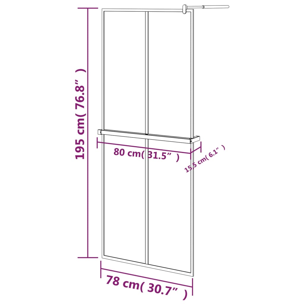 vidaXL Walk-in Shower Wall with Shelf Black 80x195 cm ESG Glass&Aluminium