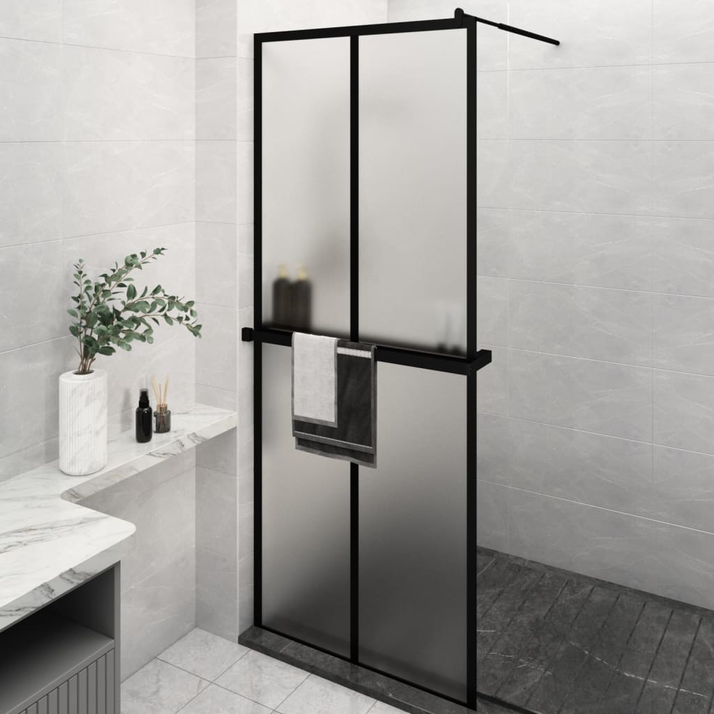 vidaXL Walk-in Shower Wall with Shelf Black 80x195 cm ESG Glass&Aluminium