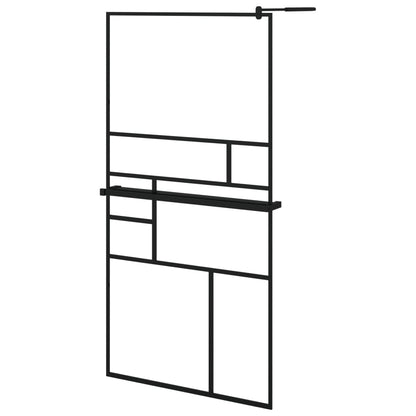 vidaXL Walk-in Shower Wall with Shelf Black 100x195 cm ESG Glass&Aluminium