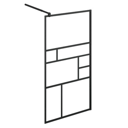 vidaXL Walk-in Shower Wall with Shelf Black 100x195 cm ESG Glass&Aluminium