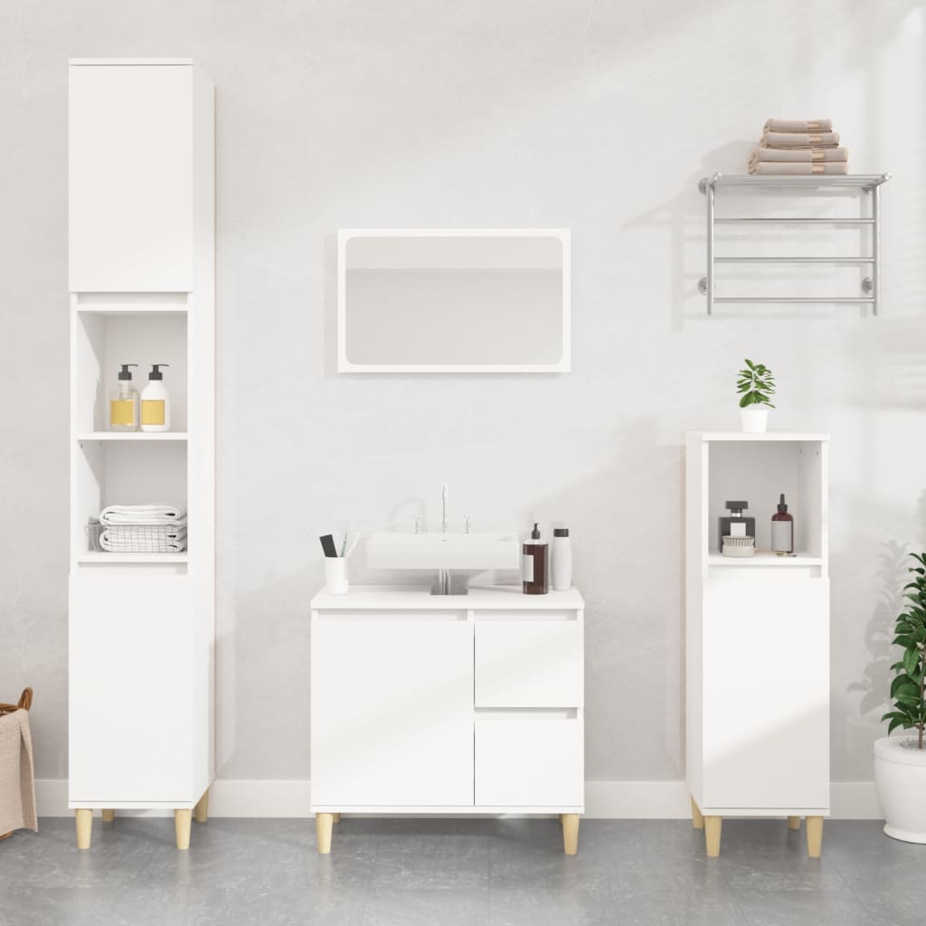 3 Piece Bathroom Cabinet Set Engineered Wood White