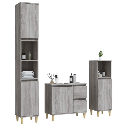 3 Piece Bathroom Cabinet Set Engineered Wood Grey sonoma