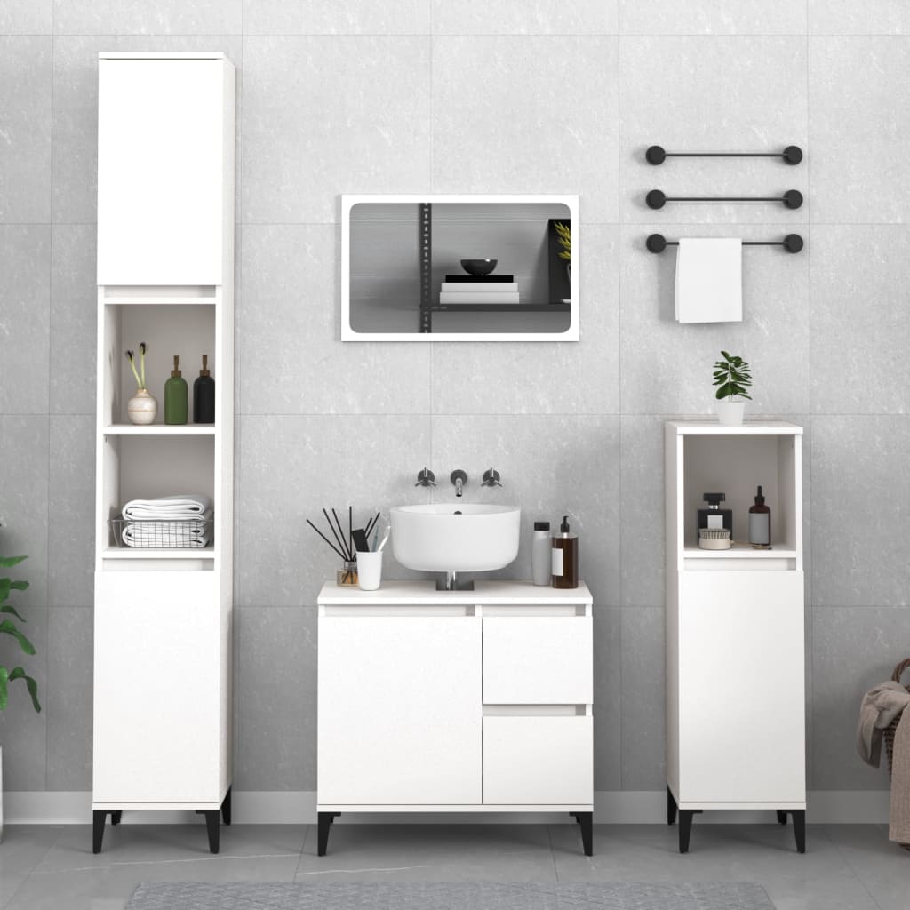 3 Piece Bathroom Cabinet Set Engineered Wood White
