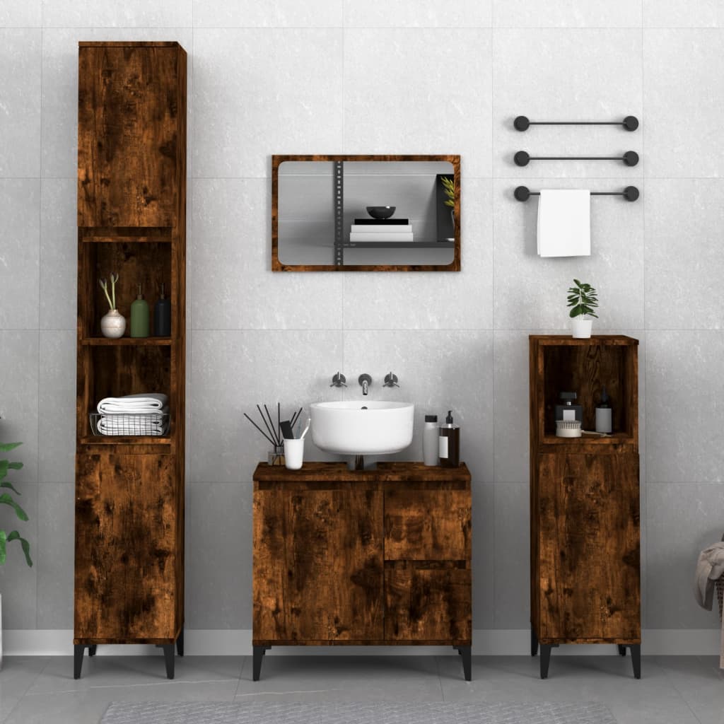 3 Piece Bathroom Cabinet Set Engineered Wood Smoked oak