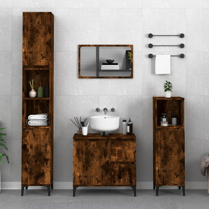3 Piece Bathroom Cabinet Set Engineered Wood Smoked oak