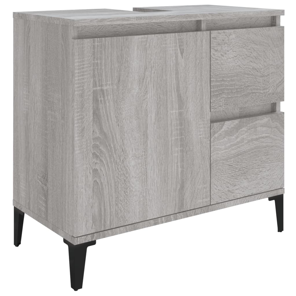 3 Piece Bathroom Cabinet Set Engineered Wood Grey sonoma