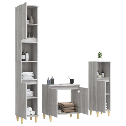 3 Piece Bathroom Furniture Set Engineered Wood Grey sonoma