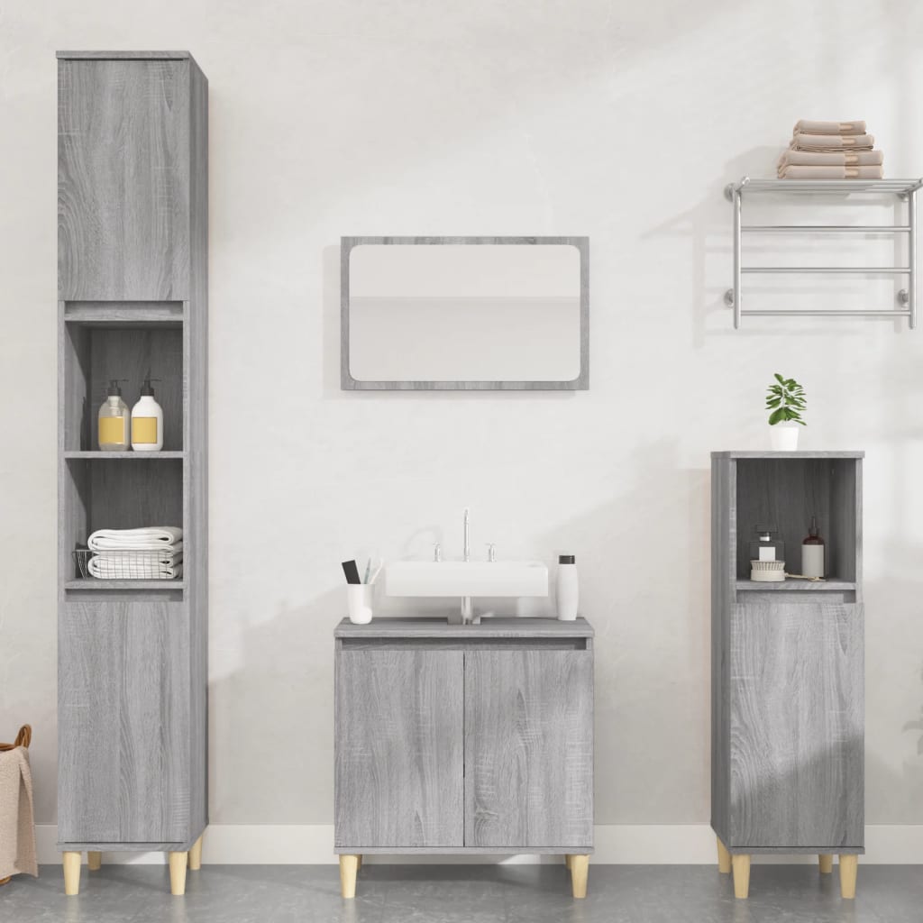 3 Piece Bathroom Furniture Set Engineered Wood Grey sonoma