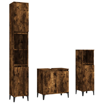 3 Piece Bathroom Furniture Set Engineered Wood Smoked oak