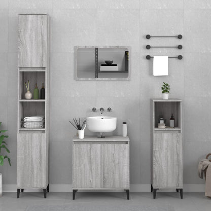3 Piece Bathroom Furniture Set Engineered Wood Grey sonoma
