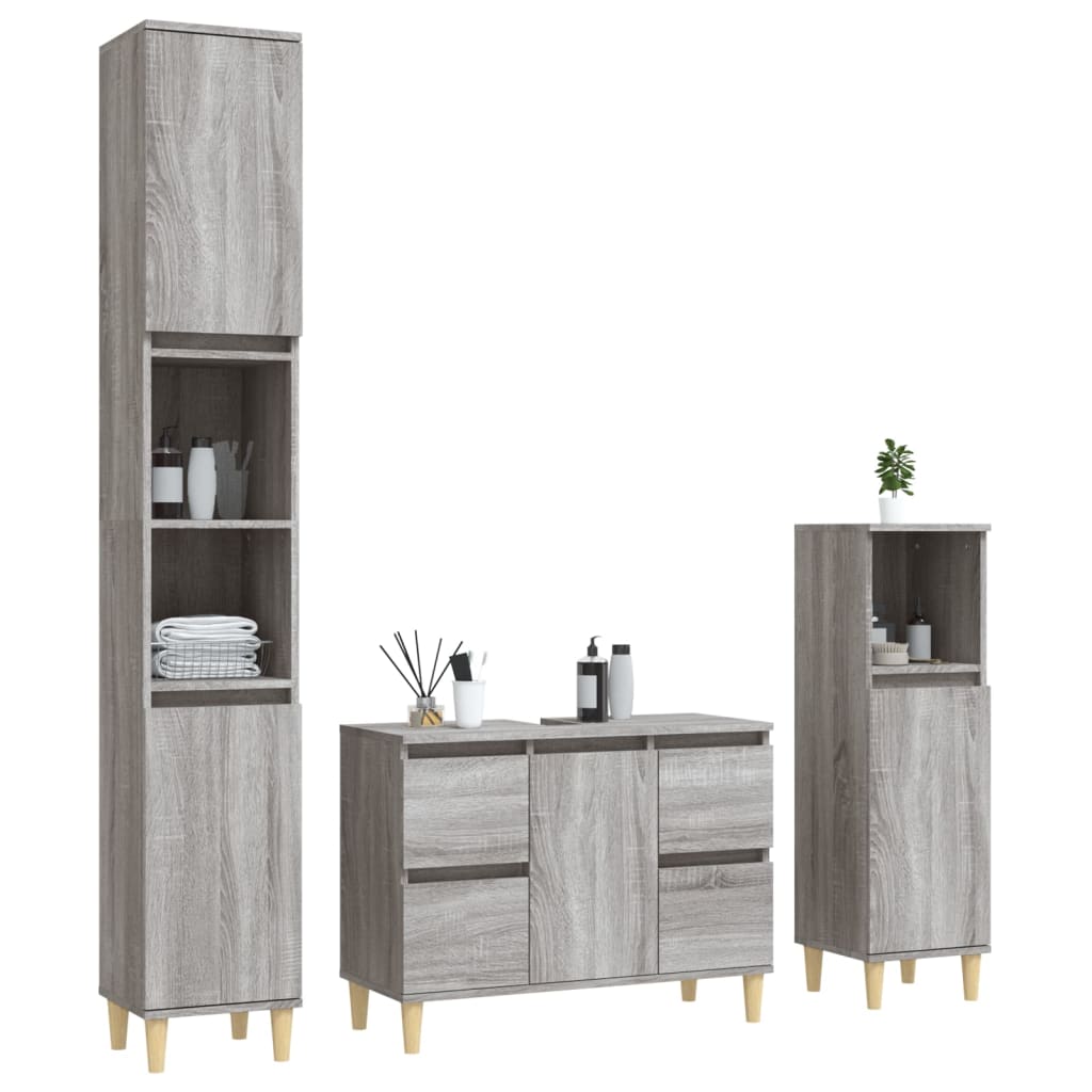 3 Piece Bathroom Furniture Set Engineered Wood Grey sonoma