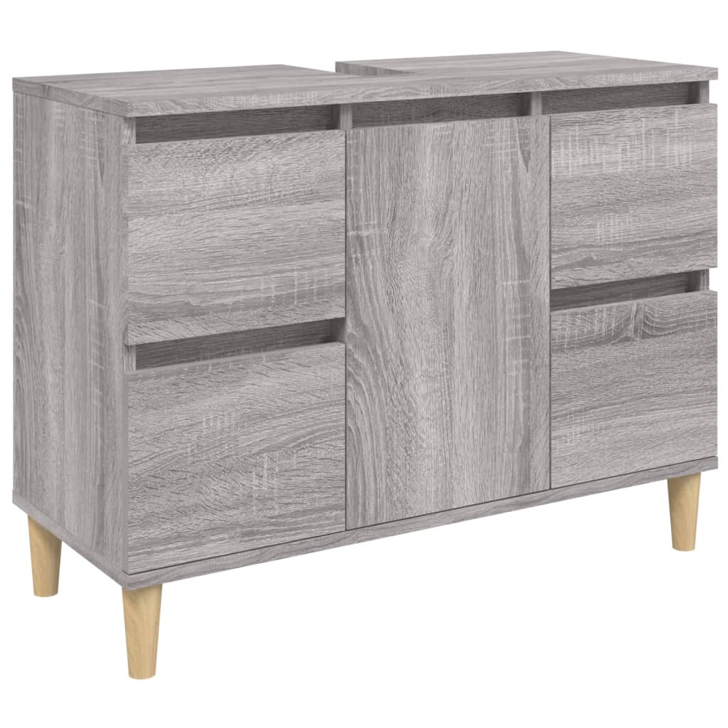 3 Piece Bathroom Furniture Set Engineered Wood Grey sonoma