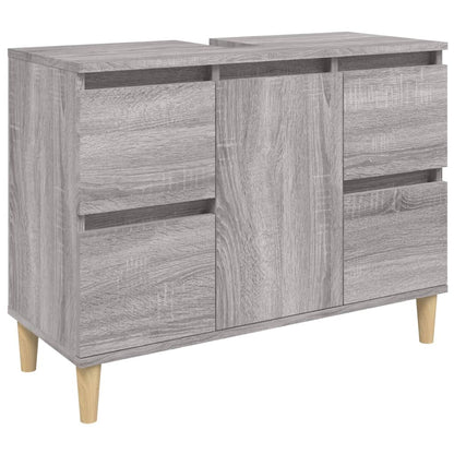 3 Piece Bathroom Furniture Set Engineered Wood Grey sonoma