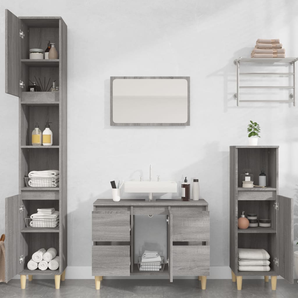 3 Piece Bathroom Furniture Set Engineered Wood Grey sonoma