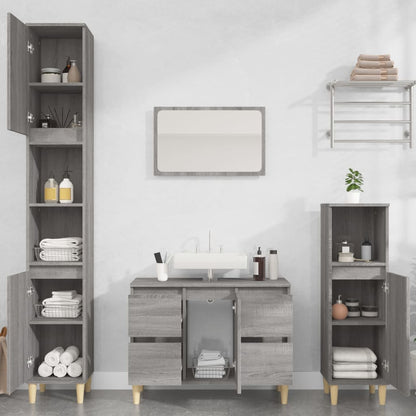 3 Piece Bathroom Furniture Set Engineered Wood Grey sonoma