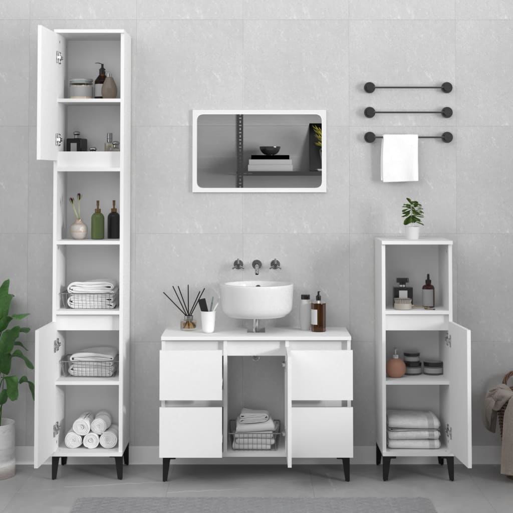 3 Piece Bathroom Furniture Set Engineered Wood White