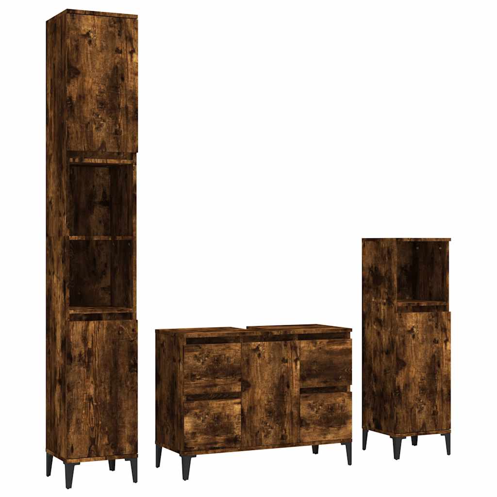 3 Piece Bathroom Furniture Set Engineered Wood Smoked oak