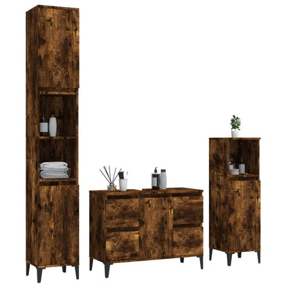 3 Piece Bathroom Furniture Set Engineered Wood Smoked oak